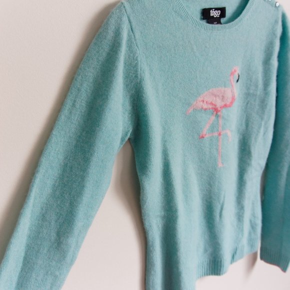 TOGO Cashmere Turquoise Flamingo Sweater - Picture 3 of 5
